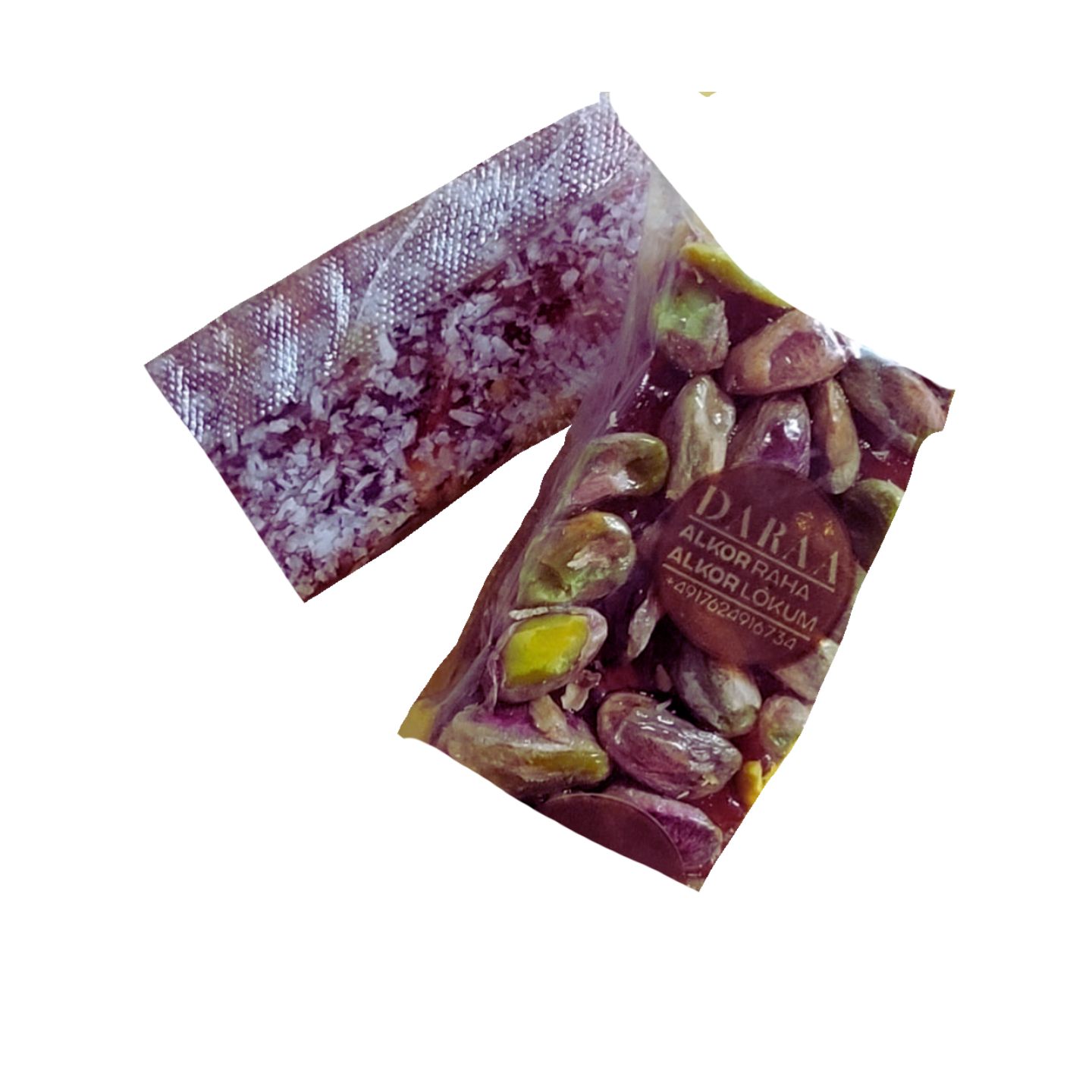 Raha mit Granatapfelgeschmack, gefüllt mit Pistazien und Kokosnuss - ab 250g