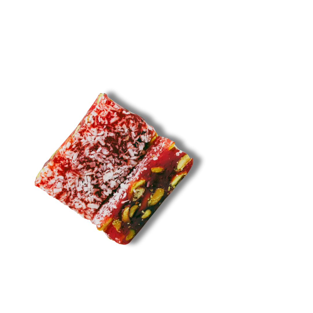 Pomegranate Raha filled with pistachios, covered with coconut flakes – from 250g 