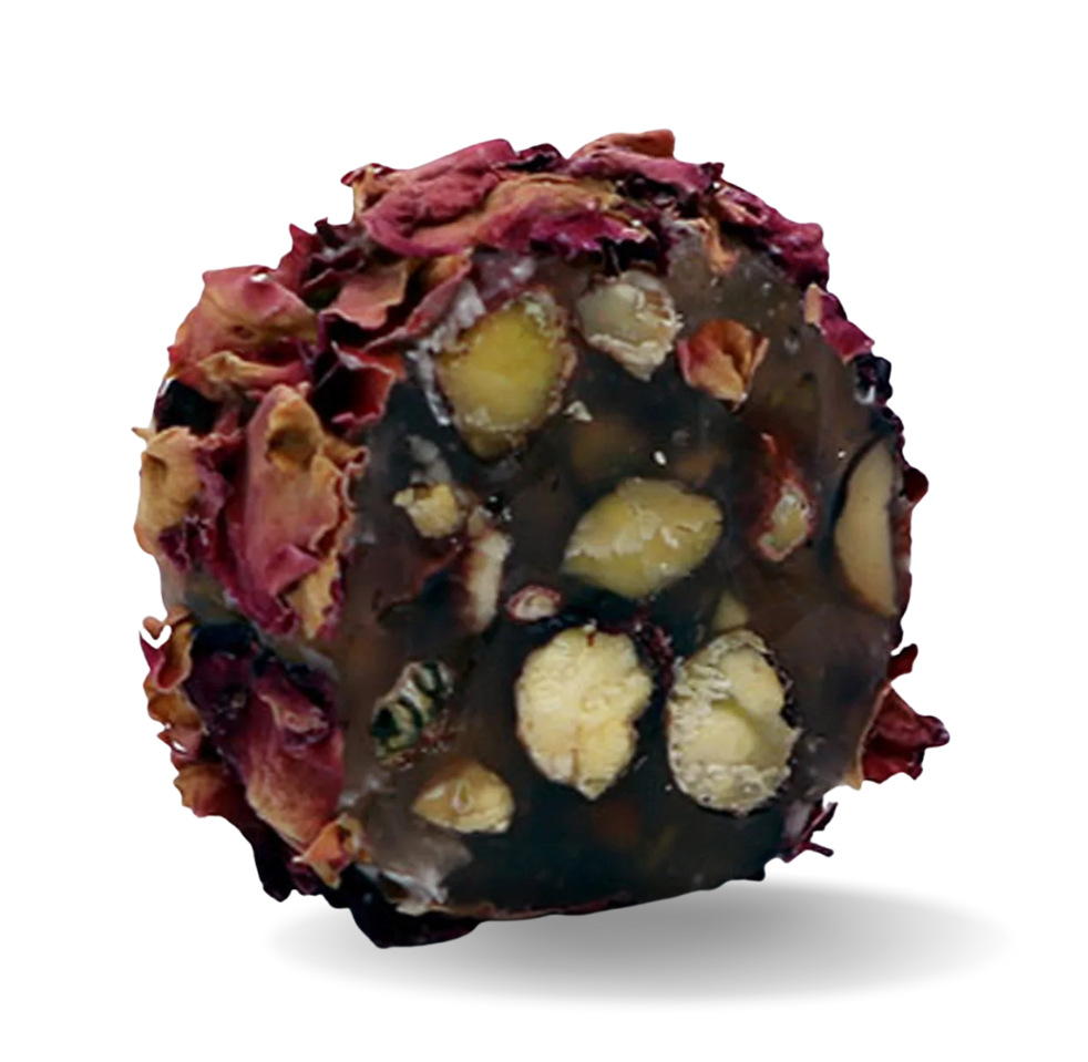 Raha Rund mit Pistazien und Rosenblätter